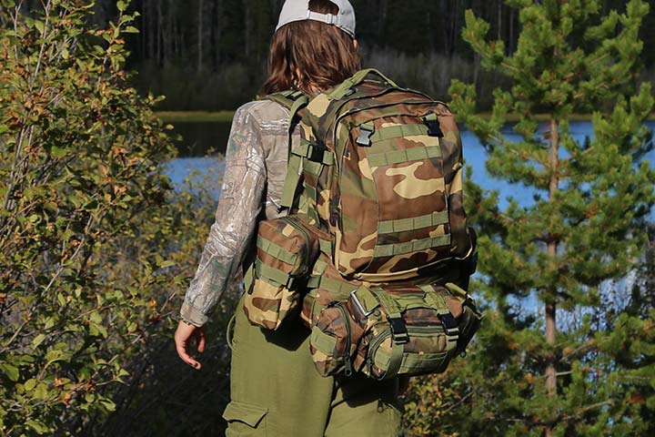 55L forest camo tactical backpack molle detachable fanny