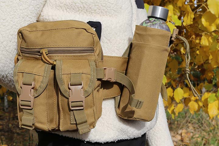 tan hiking fishing hunting waist belt fanny pack water pouch