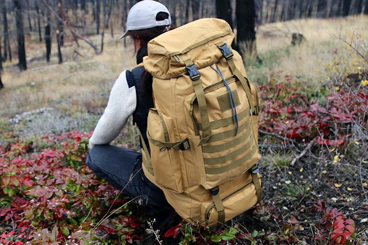 high capacity large 70L 80L 75L outdoor back pack tan khaki